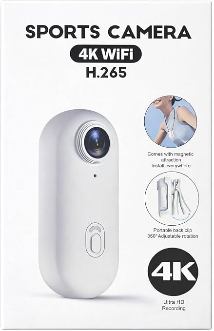 4K WiFi Thumb Sports Camera with H.265, Waterproof 30m