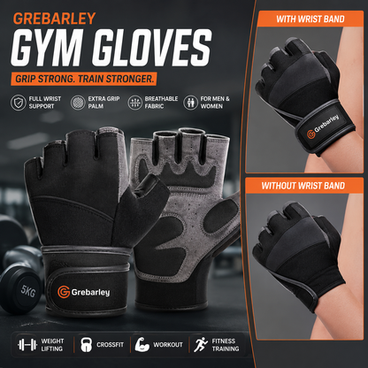 Grebarley Gym Gloves,Training Gloves Full Wrist Support,Breathable Extra Grip Palm Protection Fitness Crossfit for Men & Women