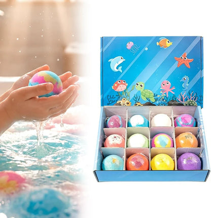 Premium High Quality PACK of 12 Kids Bath Bomb Set for Girls & Boys – Fizzing Bath Bomb Gift with Fun Colors