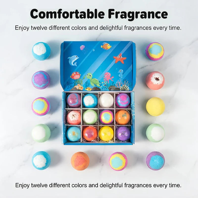 Premium High Quality PACK of 12 Kids Bath Bomb Set for Girls & Boys – Fizzing Bath Bomb Gift with Fun Colors