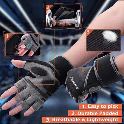 Grebarley Gym Gloves,Training Gloves Full Wrist Support,Breathable Extra Grip Palm Protection Fitness Crossfit for Men & Women