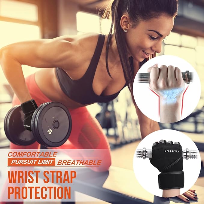 Grebarley Gym Gloves,Training Gloves Full Wrist Support,Breathable Extra Grip Palm Protection Fitness Crossfit for Men & Women