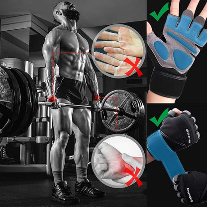 Grebarley Gym Gloves,Training Gloves Full Wrist Support,Breathable Extra Grip Palm Protection Fitness Crossfit for Men & Women